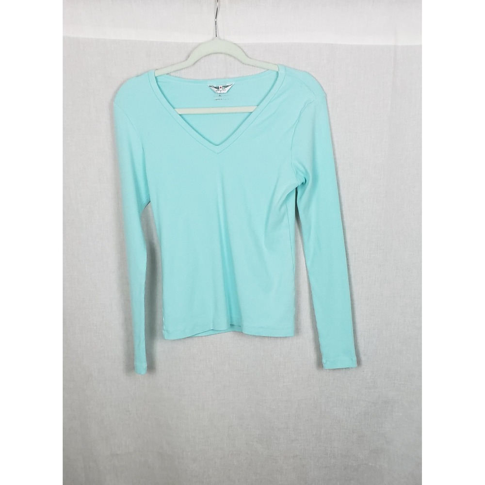 Hard Tail Forever Womens Aqua Blue Ribbed Knit Tee Top Large Summer Y2K Coastal
